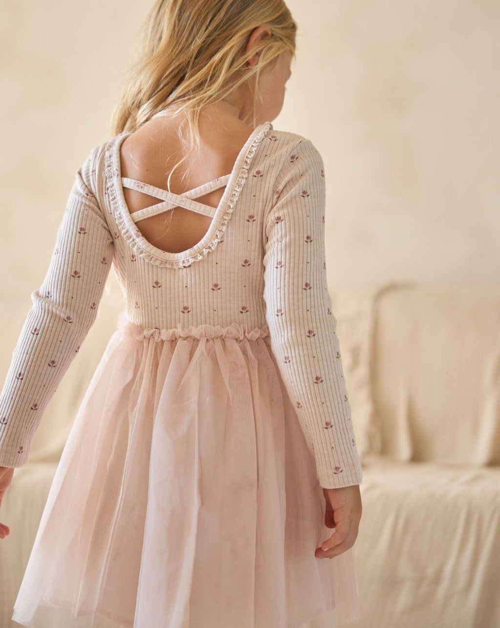 Minene Girls’ Ribbed Top Tulle Dress