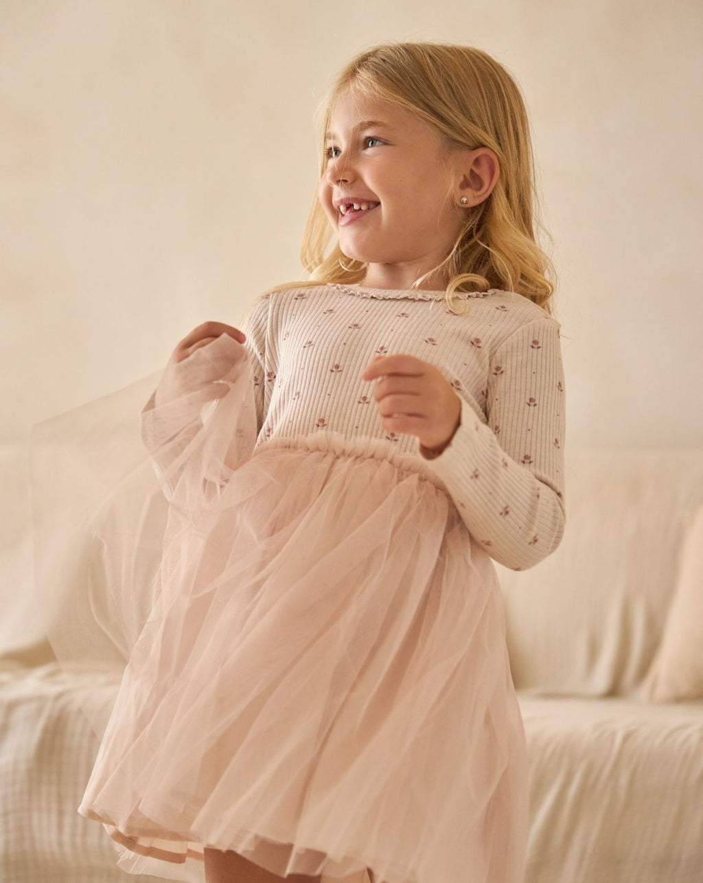 Minene Girls’ Ribbed Top Tulle Dress
