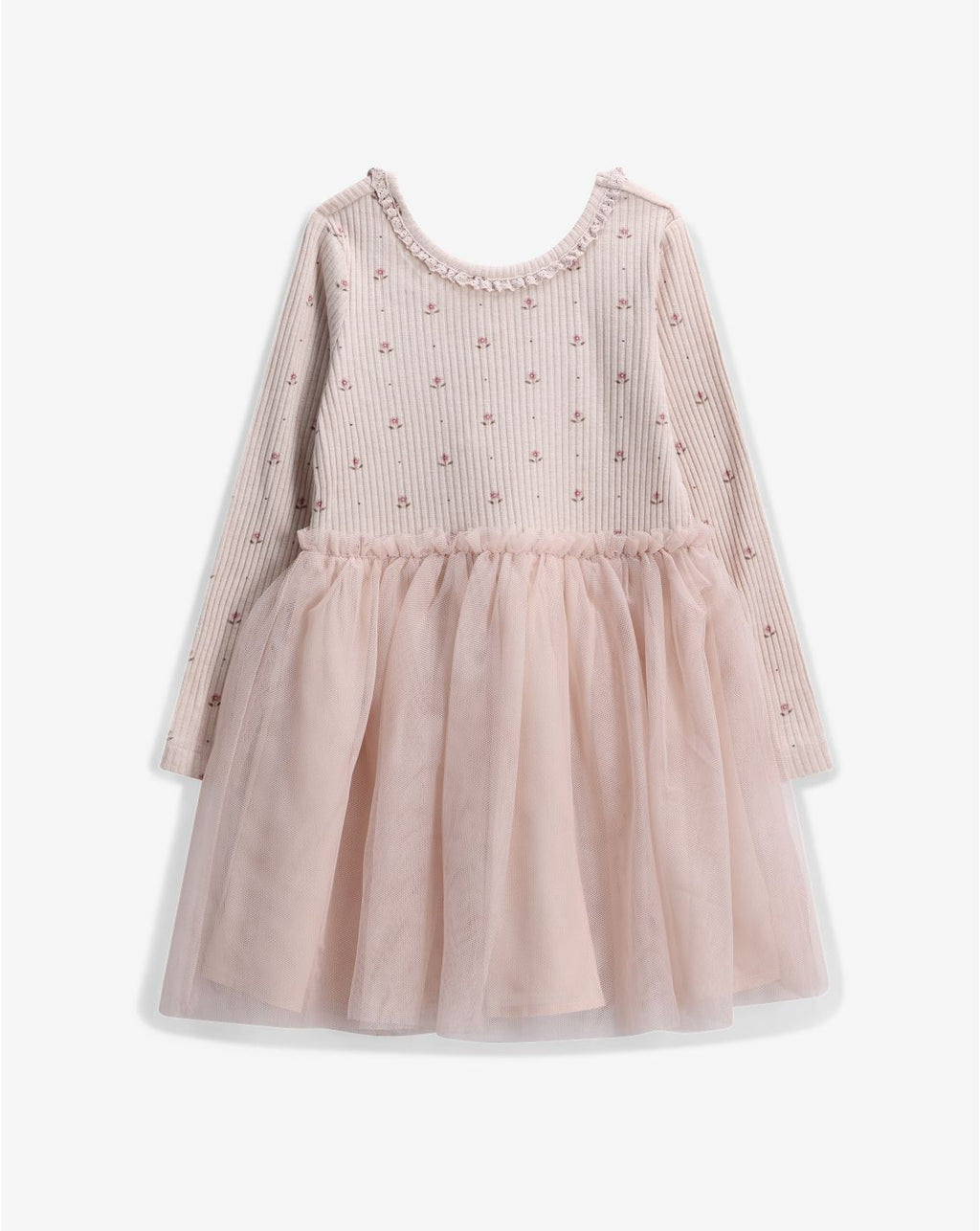Minene Girls’ Ribbed Top Tulle Dress